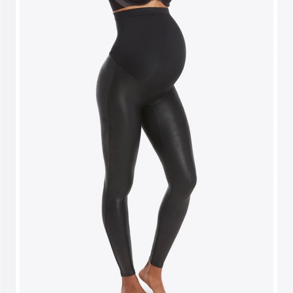 Spanx Mama Faux Leather Leggings in Very Black